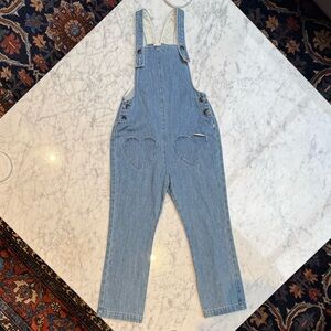 Bonton Blue Denim Overalls with Heart Accents